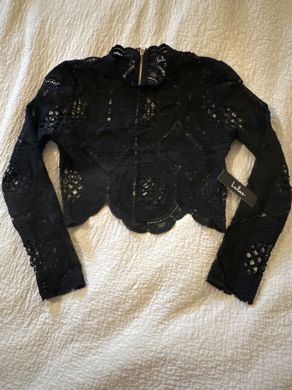 Lulus Bring Me Back Black Lace Long Sleeve Crop Top